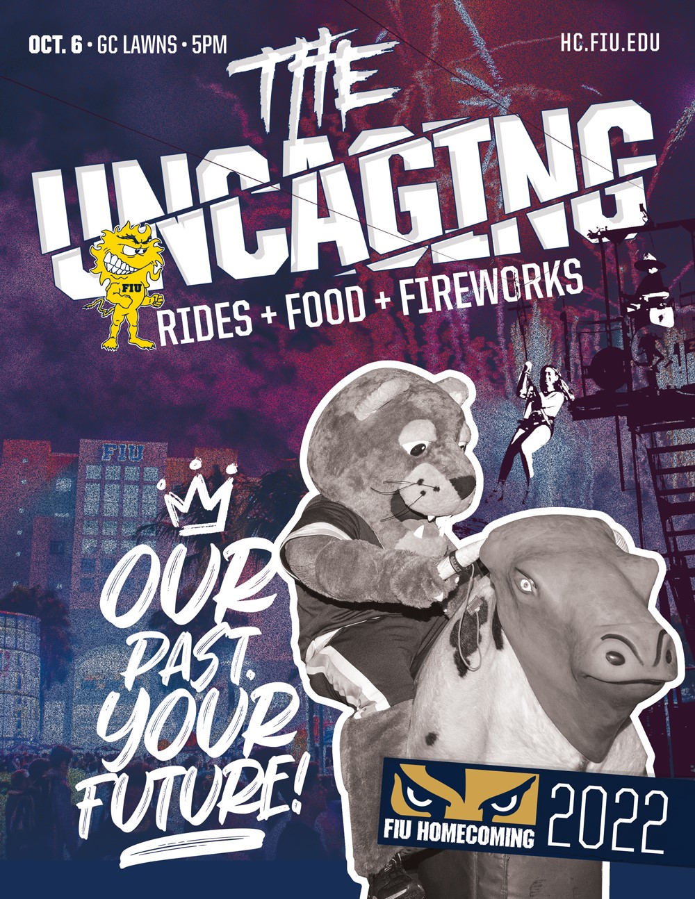 Join us for the ultimate Homecoming spirit event, The Uncaging! We are pleased to invite you to a special reception at The Uncaging, where you'll have the chance to mingle with members of the President's Council, the FIU Alumni Association Board, and fellow Alumni. Guests will enjoy complimentary light bites and drinks. Bring the whole family!